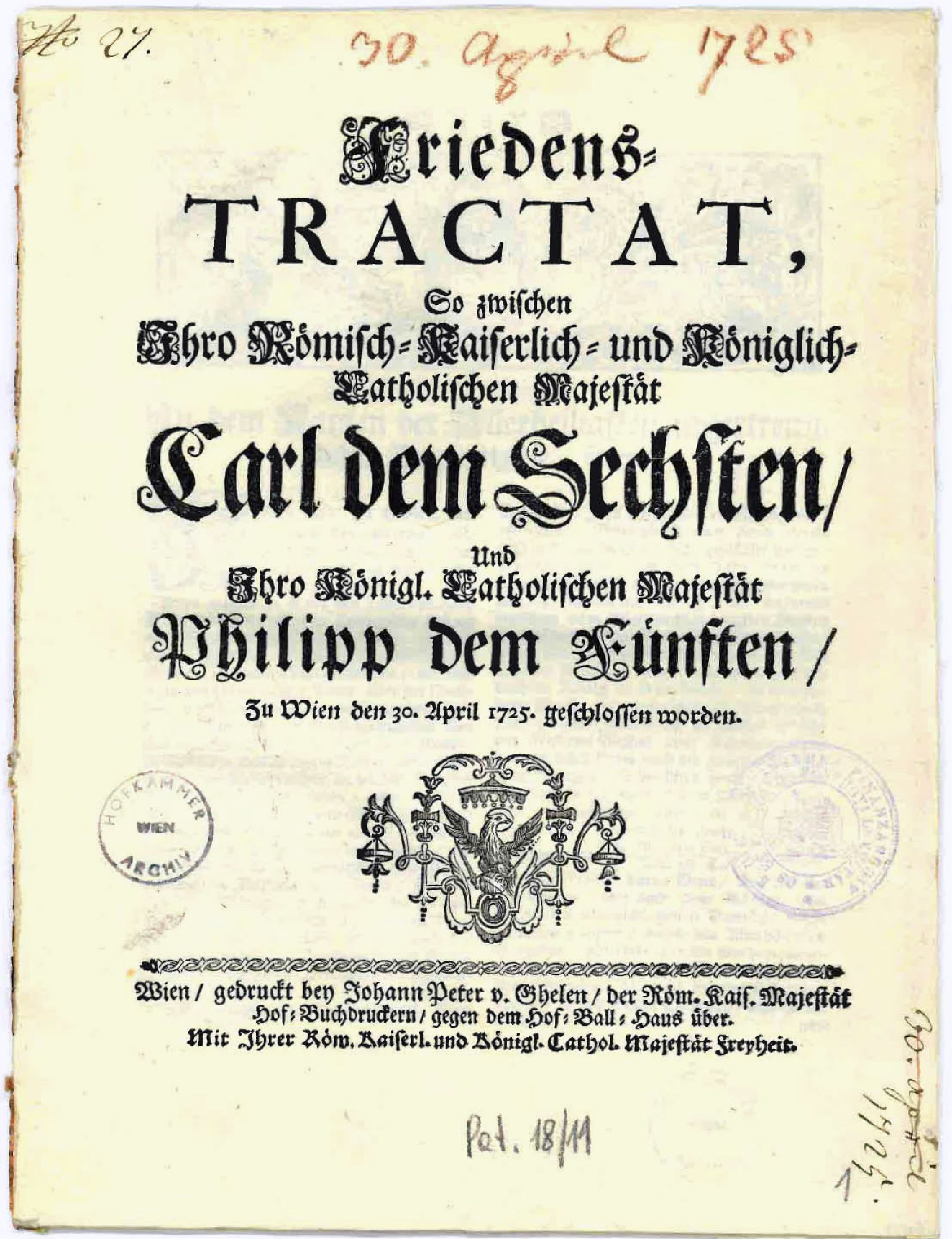 Der Wiener Frieden vom 30. April/1. Mai 1725 - ÖSTA